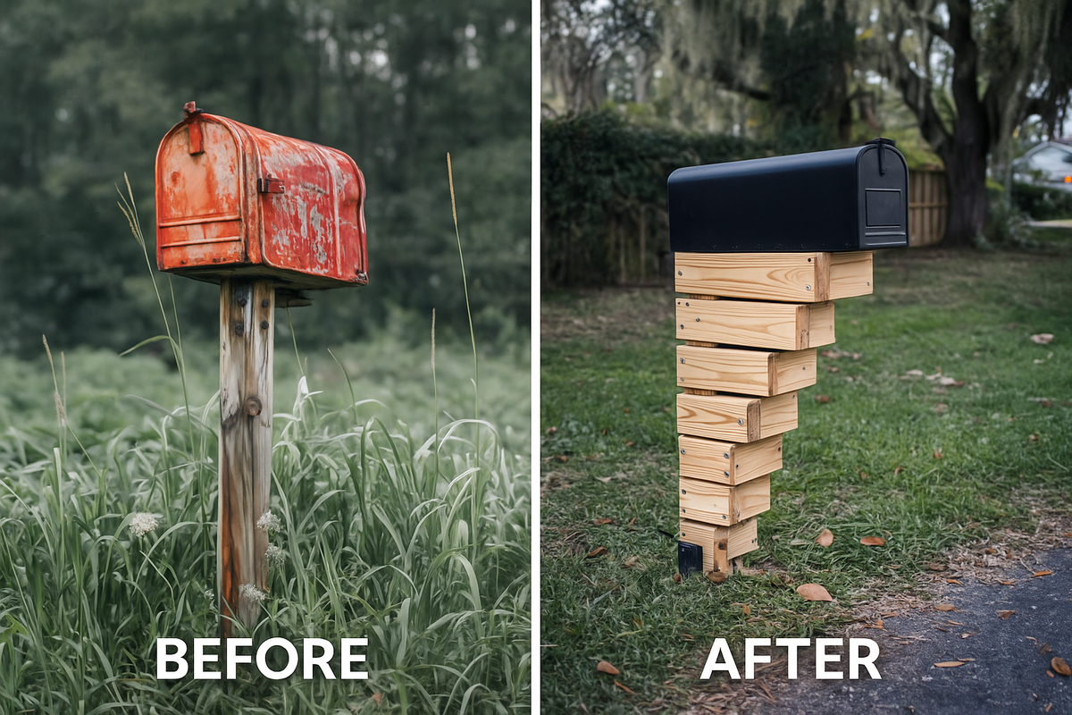 Custom Mailbox Post Kit – Modern Wood Mailbox Stand – Pressure Treated Pine, Weatherproof, Handmade Outdoor Mailbox Post Kit