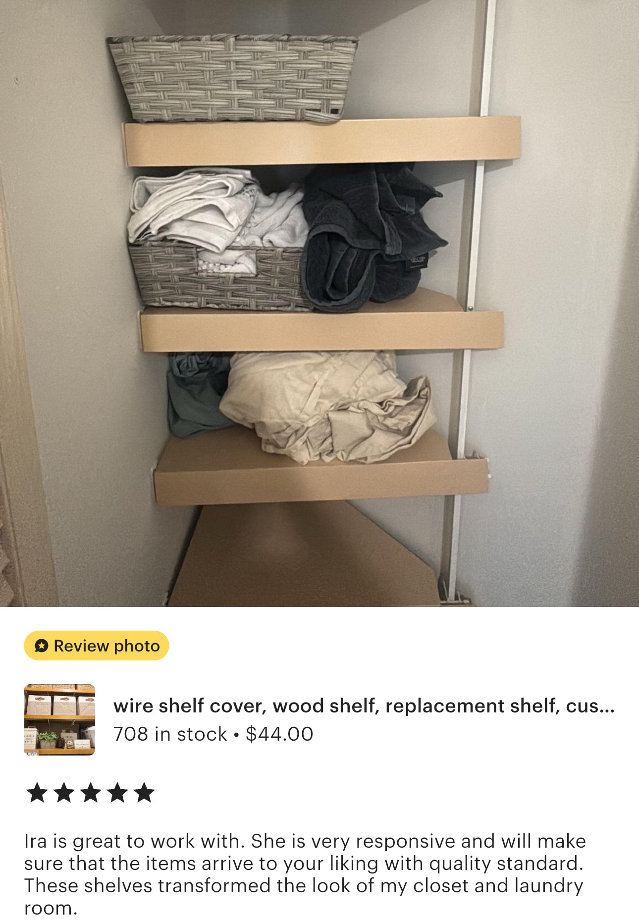 Bundle sets of 12-in Deep Wire Shelf Covers - Floating Style Shelf for a linen closet, pantry, laundry, garage. Any Size & Any Color. Whole Closet Upgrade, Pantry Makeover