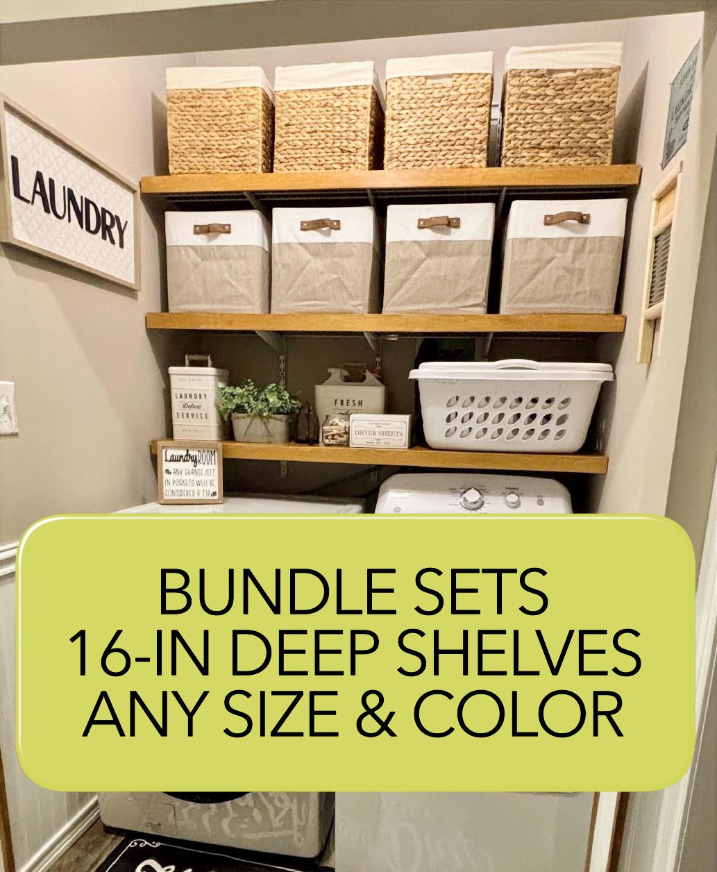 Bundle sets of 16-in Deep Wire Shelf Covers - Floating Style Shelf for a linen closet, pantry, laundry, garage. Any Size & Any Color. Whole Closet Upgrade, Pantry Makeover