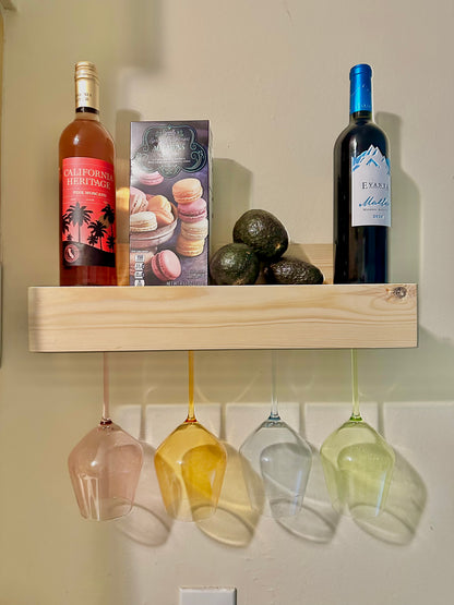 Custom Floating Bar Shelf – Wall-Mounted Bar Rack with Glass Holder